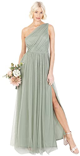 Anaya with Love Damen Womens Ladies Maxi One Cold Shoulder Dress with Slit Split Sleeveless Prom Wedding Guest Bridesmaid Ball Evening Gown Kleid, Forest Green, 40