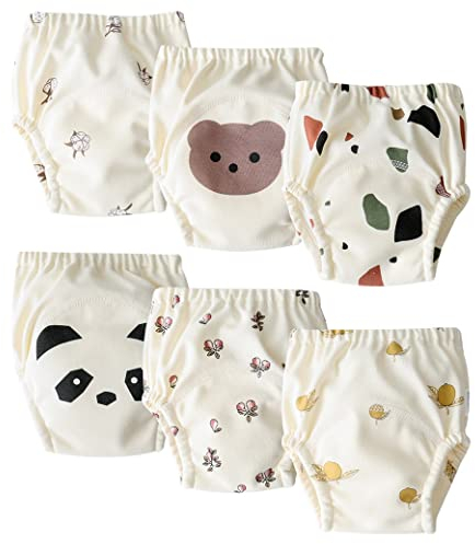 AOOPOO 6 Packs Töpfchen Trainingshose, Baumwolle Lernhose Baby wasserdichte Windeln Taschenwindeln, Jungen Trainingshose, 100% Baumwolle Kleinkind Trainingshose für 0-2 Jahre