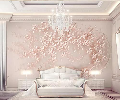 BeNsil Papier peint 3D - Fleur or rose - Luxe - Élégant - 3D - Fond d'écran TV stéréo - 430 x 300 cm
