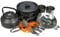 Black Snake® Camping Geschirr 'Himalaya' Kochgeschirr Kombination mit Edelstahl Becher Set, Tellern und Besteck - Big - Schwarz/Silber