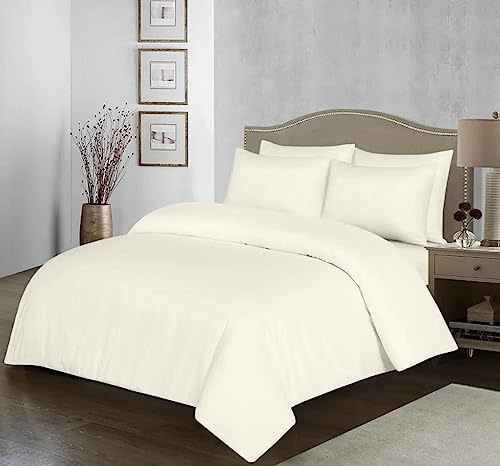 100% Egyptian Cotton Duvet Cover Set |200 Thread Count Plain Dyed Duvet Quilt Cover Set With Free Pillowcases| Non-Iron Easycare Bedding Set - Single Double King Super King Sizes (Cream, King)