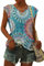 WNEEDU T-Shirt Damen Sommer V Ausschnitt Tank Top Locker Bluse Oberteile Top Sommer Damen Leicht und Luftig mit Flügelärmeln Blumengrün 3XL