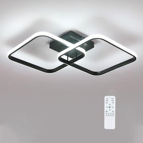 Toolight LED Deckenleuchte Dimmbar 59cm, 50W 5625LM Moderne Schwarz Deckenlampe mit Fernbedienung, 3000K-6500K Quadratische Acryl-Deckenleuchte für Schlafzimmer, Wohnzimmer, Kinderzimmer, Küche