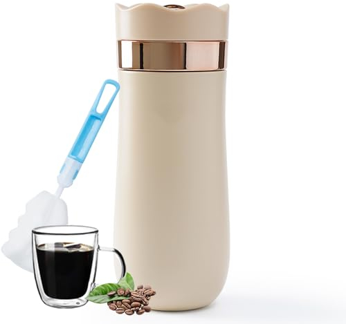 Sesama Classic Portable French Press Coffee & Tea Mug 12 oz with Carry Loop, Stainless Steel French Press Coffee Maker, Great for Camping and Travel