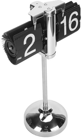 Riuulity Klappuhr aus Edelstahl, Teleskopisch, Automatisches Umblättern, Leicht zu Lesen, Minimalistisches Retro-Design, rutschfest, Zeiteinstellung, Leicht zu Reinigen (Black)