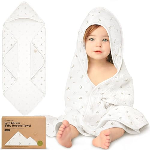 KeaBabies Musselin Babyhandtuch mit Kapuze für Mädchen, Jungen - Bio 100% Baumwolle Kapuzenhandtuch Baby für Neugeborene, Kleinkinder, Weiche absorbierende große Baby Handtuch Kapuze (Meadow)
