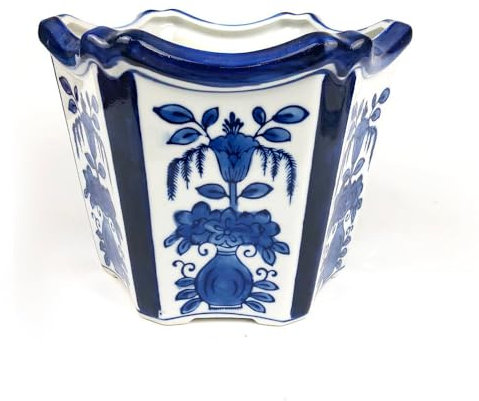Macetas de cerámica de porcelana azul y blanca de estilo chino de 15 cm