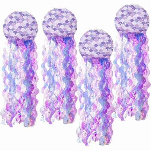 JIEFULL Papierlaternen, Quallen, hängende Farbverlauf, bunte Meerjungfrauen-Dekorationen für Ozean-Mottoparty, Kinderzimmer, Schule und Meeresmuseum, Lila, 4 Stück