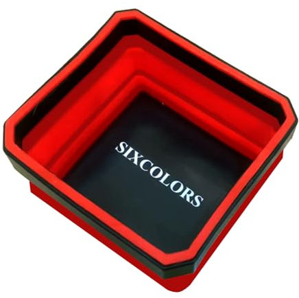SIXCOLORS Magnetschale Faltbares Tablett, Werkstatt Zubehör für Kleine Bolzen Schrauben Muttern, Unterlegscheiben und Andere Kleinteile Werkzeuge, Silikonschale Rot Werkzeugträger