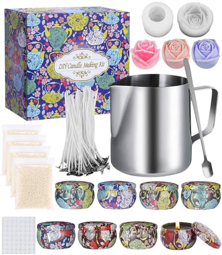 HYSINSE Kerzen DIY Selber Machen Set,Kerzenherstellung Zubehör,Duftkerze Geschenke,Kerzenherstellungsset für Anfänger,Frauen Geschenk mit Bienenwachs Kerzendosen,Silikonform Rosenmotiv
