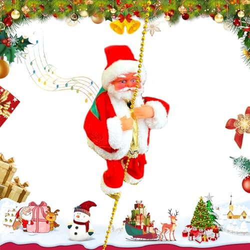 MWZEAUL Elektrisch Kletternder Weihnachtsmann, Weihnachtsmann Kletternd Weihnachtsmänner Deko Santa Claus Nikolaus, Singender Weihnachtsmann für Aussen Weihnachtsbaum Fenster Wände Garten Deko Figur