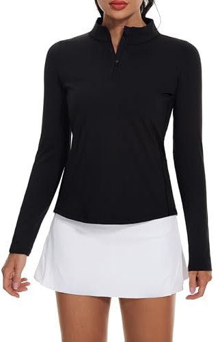 M MOTEEPI Poloshirt Damen Langarm mit Tasche Quarter Zip Poloshirts Golf Shirt für Damen Funktionsshirt Laufshirt Schwarz XL