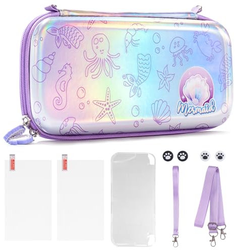JYPS 10 in1 Tasche für Nintendo Switch OLED, Neue Ozean Harter Hülle Case, Tragbare Schutz Switch Tragetasche, Reisetasche Schutzhülle für Konsole & Zubehör für Mädchen Geschenk (Muschel)