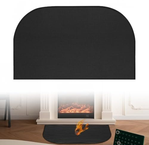KQWVZ Tappetino per Camino, 102 * 50 CM Tappeto Ignifugo, Tappeto Ignifugo per Camino, Tappeto per Stufa, per Barbecue e Griglia, Protegge i Pavimenti Dalle Scintille, Nero, Mezzo Rotondo