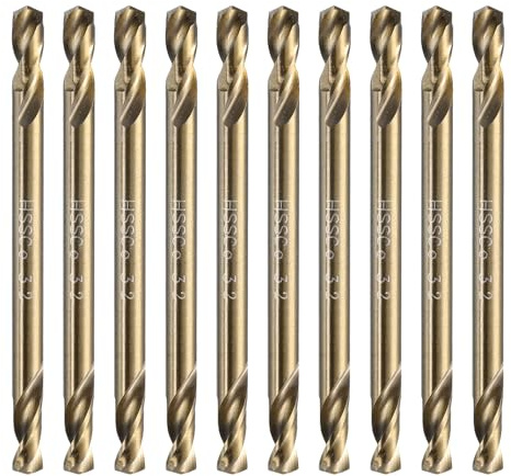 sourcing map 10Pcs Cobalt Drill Bits Double Ended 3.2mm/0.125 M35 High Speed Steel Twist Drill Bit Stubby Body for Hardened Steel Wood Plastic Cast Iron