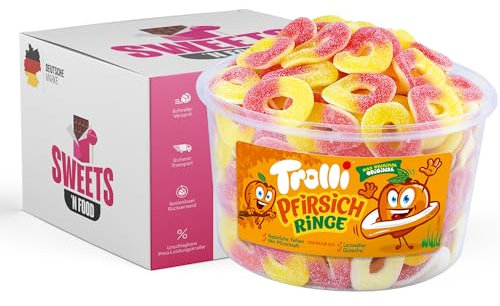 Trolli Dose - Verschiedene Sorten - Perfekt für Party, Advenskalender & Halloween - Großpackung - Perfekt für Naschkatzen (Trolli Pfirsich Ringe Dose)