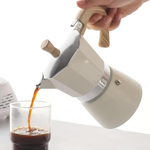 Werwing Cafetière italienne à moka de 283,5 g – cafetière expresso pour 6 tasses à expresso de camping – percolateur à café cubain manuel pour cappuccino ou latte (beige)