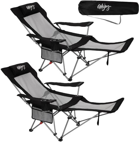 #WEJOY Reclining Camping Chairs with footrest,4-Position Adjustable Heavy Duty 180kg Capacity Portable camping chairs for adults folding beach chair with Headrest Cup Holder Carry Bag