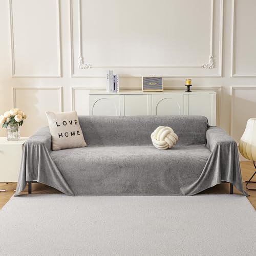 MYSKY HOME Sofa Überzug Kratzschutz Sofa Katze - Sofabezug 3 Sitzer, Sofaüberwurf Waschbar, Couch Überzug L Form, Überwurfdecken für Sofa Schutzdecke, Sofaschoner 230 x 300cm, Grau
