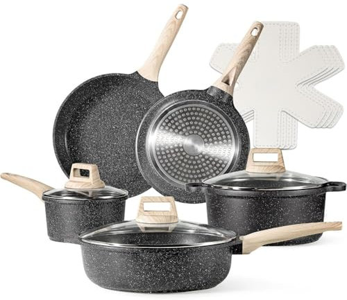 Juego de cocina antiadherente de 12 piezas de cocina de inducción de granito con sartén, cacerola, wok, cacerola de gran tamaño