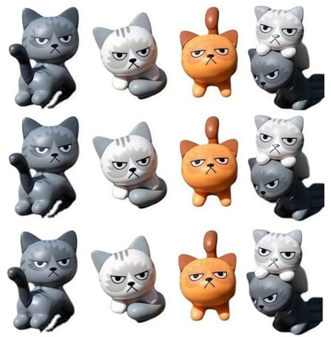 HUMOCHUSON Harz-Ornamente 12Er-Pack Grumpy Cat-Puppen, DIY-Garten-Landschaftsdekoration, Mini-Desktop-Ornamente