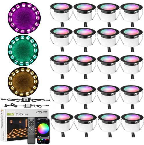 Mini Spot LED Encastrable Extérieur WiFi RGBW 12V Ø45mm(Lot de 20) | Étanche IP67, via une application mobile, Commande Vocale, pour Terrasse Bois, Patio, Chemin, Mur, Jardin, Décoration