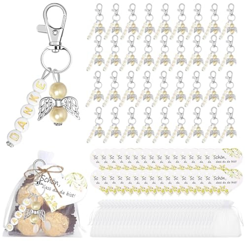 JIRVEX 36 Stück Schutzengel Anhänger Gastgeschenke Hochzeit Kommunion Geschenkset mit Organzasäckchen Dankeschön Taufe Konfirmation Firmung