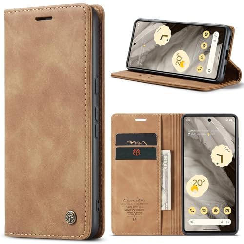 Ottcooed Handyhülle für Google Pixel 7a Hülle, Premium Leder Flip Case, Magnet Klappbar Klapphülle Tasche, Standfunktion Kartenfach Wallet Schutzhülle für Google Pixel 7a, Braun