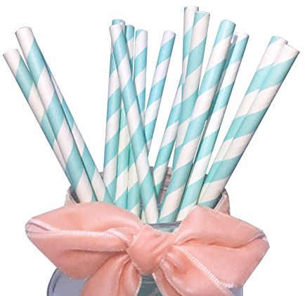 Bofa Rayures Bleu clair papier pailles 19.7 cm (lot de 100) 100 pièces de beau papier pailles dans 1 paquet, taille : 19,7 x 0,6 cm de diamètre