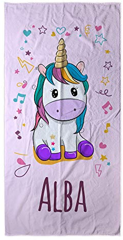 LolaPix Einhorn Handtuch. Personalisiert Strandtuch. Strand Badetuch mit Namen. Personalisierte Handtuch. Personalisierte Geschenke. Verschiedene Designs und Größen. ROSA Einhorn
