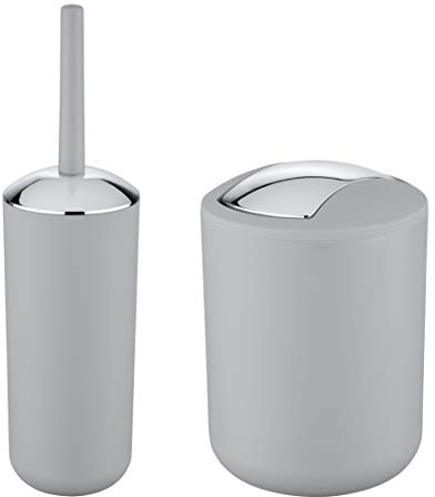 WK Brasilia Matt Enclosed Plastic Toilet Brush and Bathroom Bin Set (Grey)