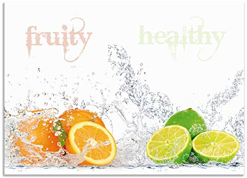 ARTland Spritzschutz Küche aus Alu für Herd Spüle 70x50 cm (BxH) Küchenrückwand mit Motiv Obst Früchte Orange Limette im Wasser Spruch Modern Hell S6JP