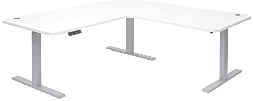 Mendler Eck-Schreibtisch HWC-D40, Computertisch elektrisch höhenverstellbar 178x178cm 84kg MVG - weiß, grau