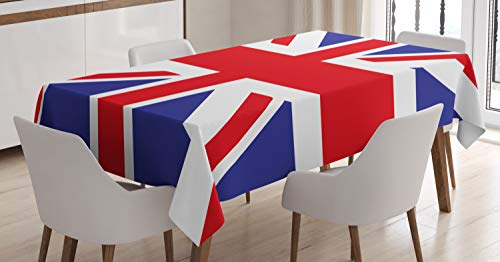 ABAKUHAUS Union Jack Tischdecke, Britische Loyal, Pflegeleicht Waschbar Schmutzabweisend und mit Klaren Farben Hochwertiger Druck, 140 x 240 cm, Königsblau Weiß Rot