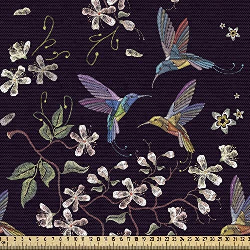 ABAKUHAUS Kirschblüte Gewebe als Meterware, Kolibri, Schön Gewebten Stoff für Polster und Wohnaccessoires, 1M (148x100cm), Schwarz Beige