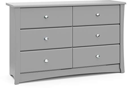 Storkcraft Crescent 6-Drawer Dresser (Pebble Gray) – GREENGUARD Gold Certified, Gray Dresser for Bedroom, Kids & Nursery Storage Chest, Safety Interlocking Drawers, Pre-Installed Tracks, Kids Chest
