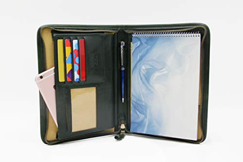 Leder Konferenzmappe A5, Zipper Padfolio A5, Notebook Halter, Schreibmappe, Leder Planer A5 (grün)
