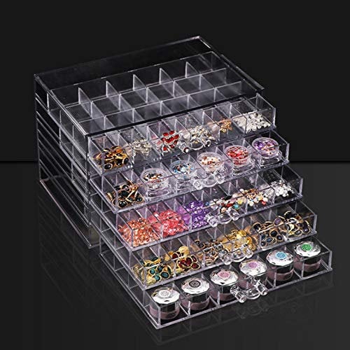 Fake Nail Storage Box 120 Grid DIY Nail Art Decoration Display Storage Box Multi-Layer Transparent Sorting Storage Box for False Nails, Earrings, Rings, Necklaces