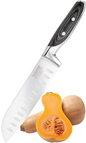 Taylors Eye Witness Sabatier Professional Oriental Santoku Knife - 7in/17.5cm Forged, High Chrome Taper Ground, Stainless Steel Full Tang Blade. Twin Rivet Pakka Wood Handle. Sharper for Longer