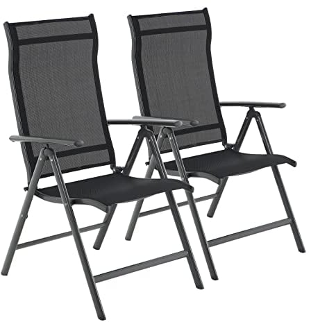 SONGMICS Gartenstuhl 2er Set, Klappstuhl, Outdoor-Stuhl, mit Metallgestell, 8-Fach verstellbare Rückenlehne, bis 150 kg belastbar, schwarz GCB29BK