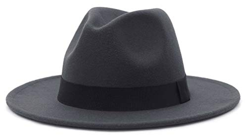 GEMVIE Herren Fedora Filzhut Damen Outdoor Gentleman Jazz Panamahut Dunkelgrau Umfang 59-60cm