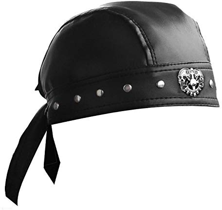 ASDICOXB Radfahren Bandana Doo Rags Verstellbare Skull Cap Motorrad Biker Lederkappe Schwarz, Schwarz, Einheitsgröße