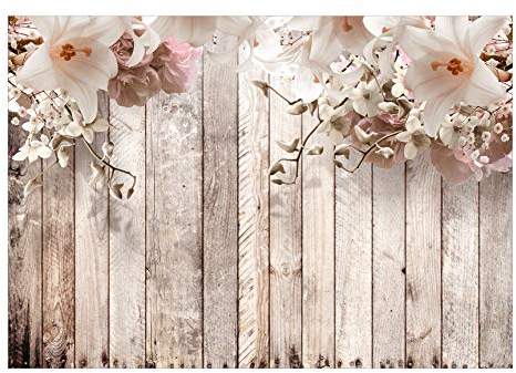 murando - Vlies Fototapete Holzoptik 350x256cm- Foto Tapete Schlafzimmer Wohnzimmer Vliestapete XXL Wandtapete Motivtapeten Bildtapete 3d Effekt Wand Dekoration - Blumen Rosa Lilien b-C-0616-a-a