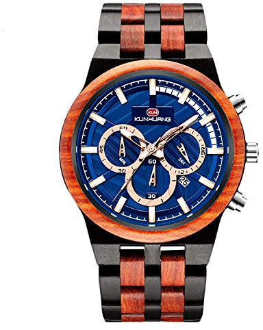 rorios Herren Holz Armbanduhren Leuchtend Uhr Men Watch Analog Quarz Armbanduhren mit Kalender Multifunction Männer Armbanduhr