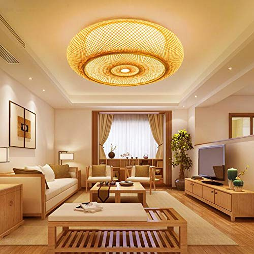 Natürliche Bambus Rattan Deckenlampe Vintage Handgewebte Lampenschirm Retro E27 Deckenleuchte Esszimmer Schlafzimmer Wohnzimmer Deckenbeleuchtung Restaurant Küche Korridor Büro Kronleuchter,60cm
