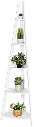 COSTWAY 5 Ebenen Eckregal, Leiterregal Holz, A-förmiges Bücherregal, Dekoregal stehend, Holzregal weiß, Pflanzregal 39 x 39 x 175 cm