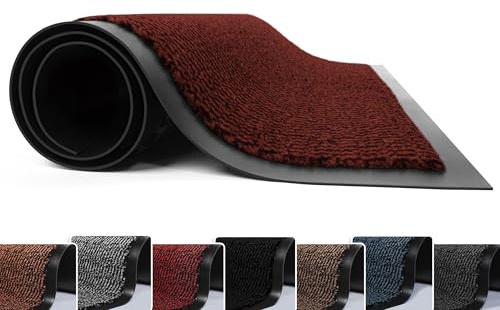 FB FunkyBuys Washable Door Mats - Heavy Duty, Non-Slippery & Stylish Floor Mat - Door mat indoor Large Rubber Indoor & Outdoor Doormats for Perfect Dust Grabbing (Red-waved, 50 x 80 CM)