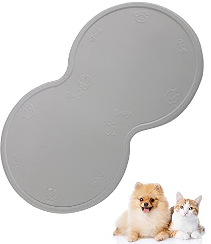 MICHETT Napfunterlage,Haustier Platzmatte aus Silikon für Katze oder Hund (rutschfest & wasserdicht) Unterlage mit Rand für Futternäpfe Wassernapf, Futtermatte 48 x 27cm(Grau)