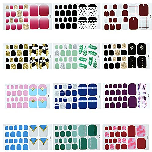 12 Feuilles Pied Ongle Autocollant, Nail Art Stickers Ongles Manucure, Autocollant Auto-Adhésifs pour Ongles de Pieds