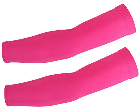 DETUCK Armsleeves UPF50+ - Mangas de ciclismo con protección solar, enfriamiento, seda de hielo, absorbe el sudor, secado rápido, transpirable, alta elasticidad, mangas anti-UV (un par), rojo, rosa,